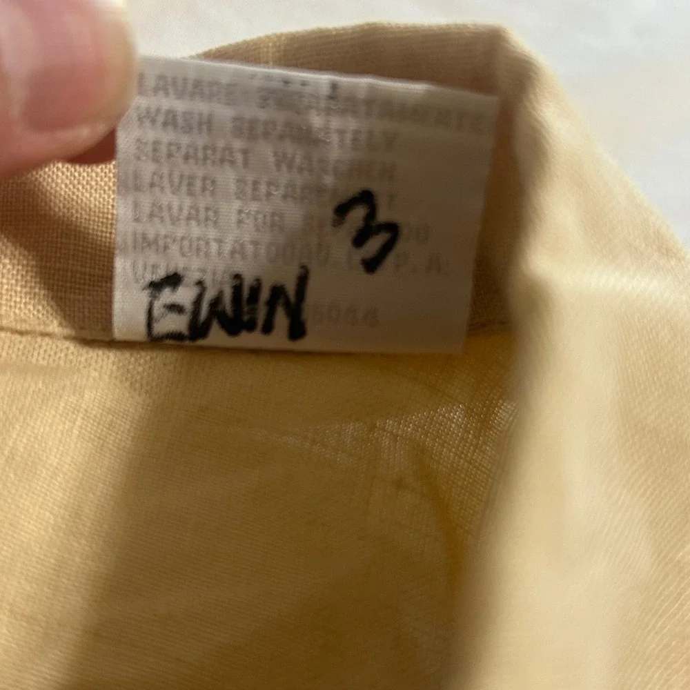 Lorenier Mens XL Yellow 100%‎ Linen Short Sleeve Pintuck Pleated Guayabera Shirt
